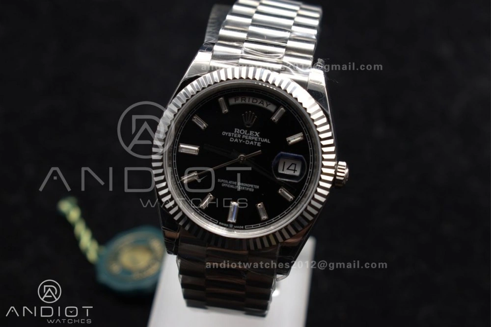 Bright DayDate 40 SS GSF Gain Weight Black Crystal Dial on President Bracelet A 718