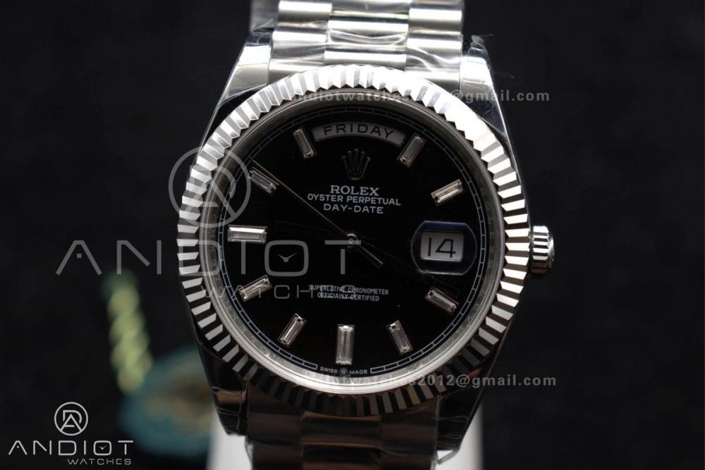 Bright DayDate 40 SS GSF Gain Weight Black Crystal Dial on President Bracelet A 718