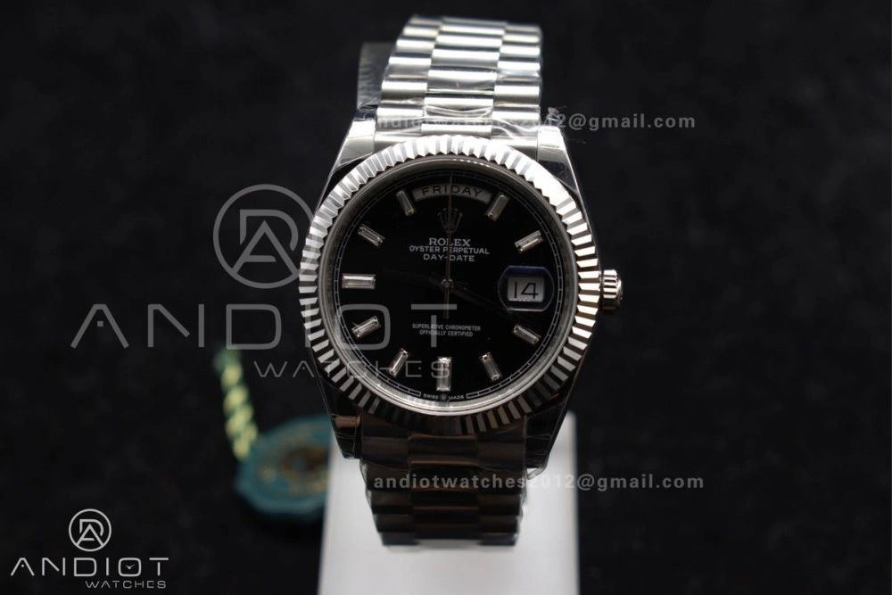 Bright DayDate 40 SS GSF Gain Weight Black Crystal Dial on President Bracelet A 718