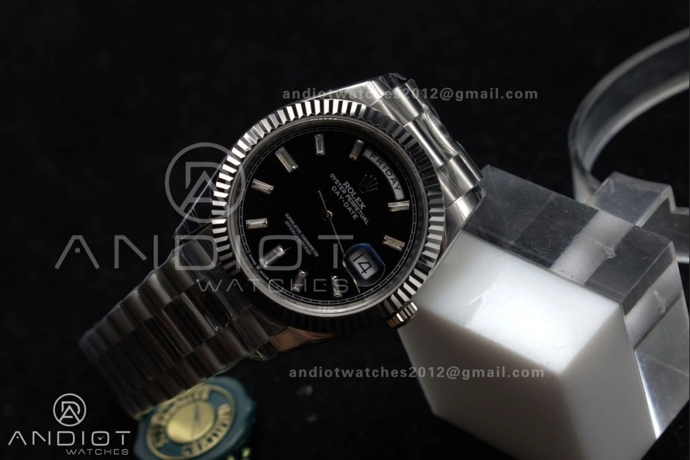 Bright DayDate 40 SS GSF Gain Weight Black Crystal Dial on President Bracelet A 718