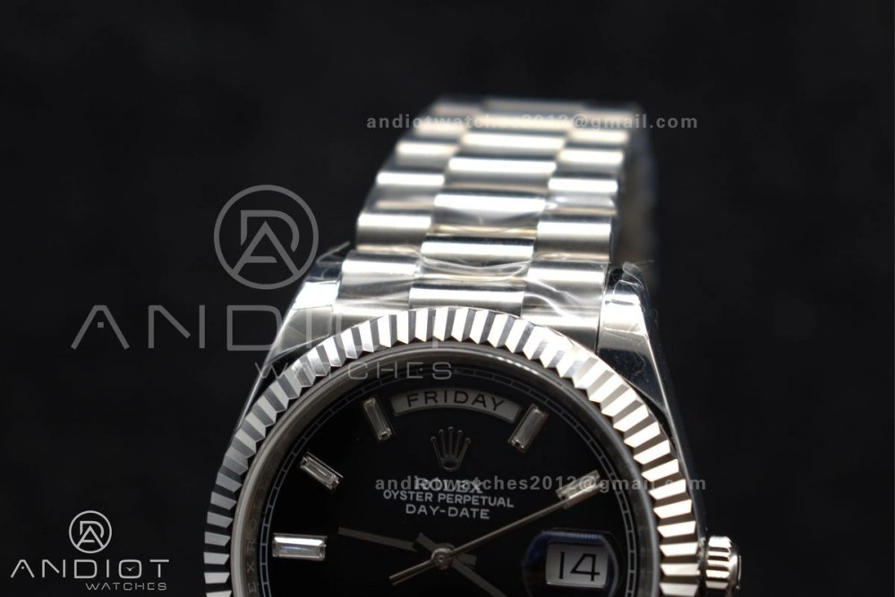 Bright DayDate 40 SS GSF Gain Weight Black Crystal Dial on President Bracelet A 718