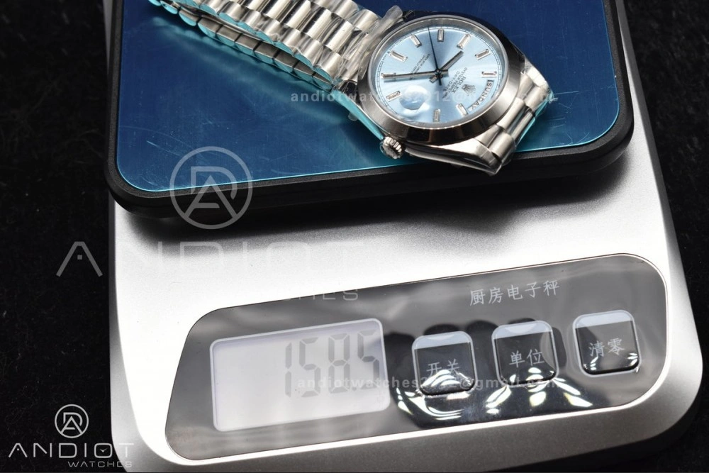 TimelessDesign DayDate 40 SS GSF Gain Weight Iced Blue Crystal Dial On President Bracelet A 720