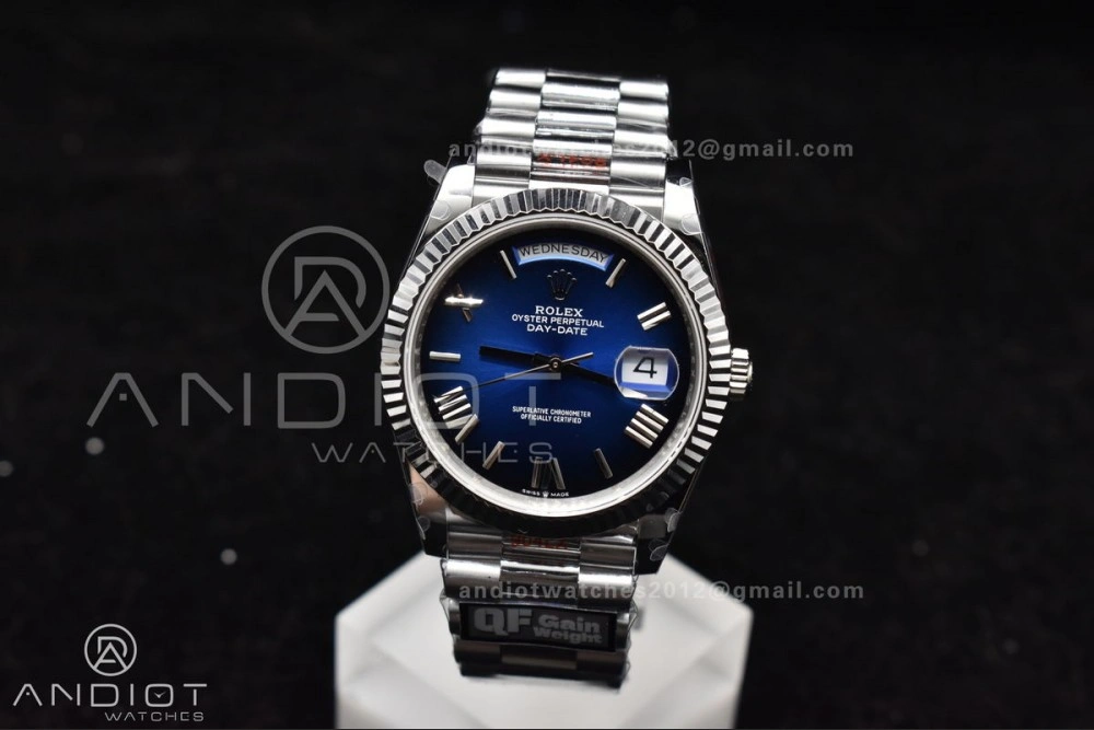 DayDate 40 SS QF Best Edition 904L Steel Blue Black Dial on President Bracelet A2836 V4 (Gain Weight) Practical 724