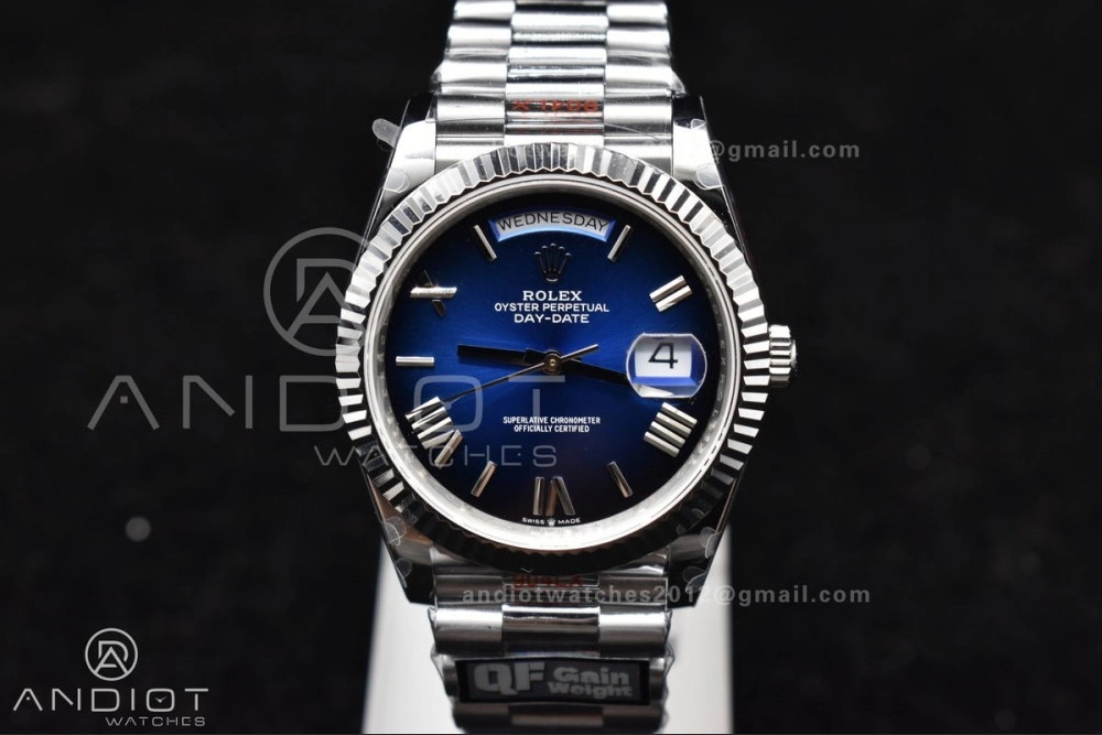 DayDate 40 SS QF Best Edition 904L Steel Blue Black Dial on President Bracelet A2836 V4 (Gain Weight) Practical 724