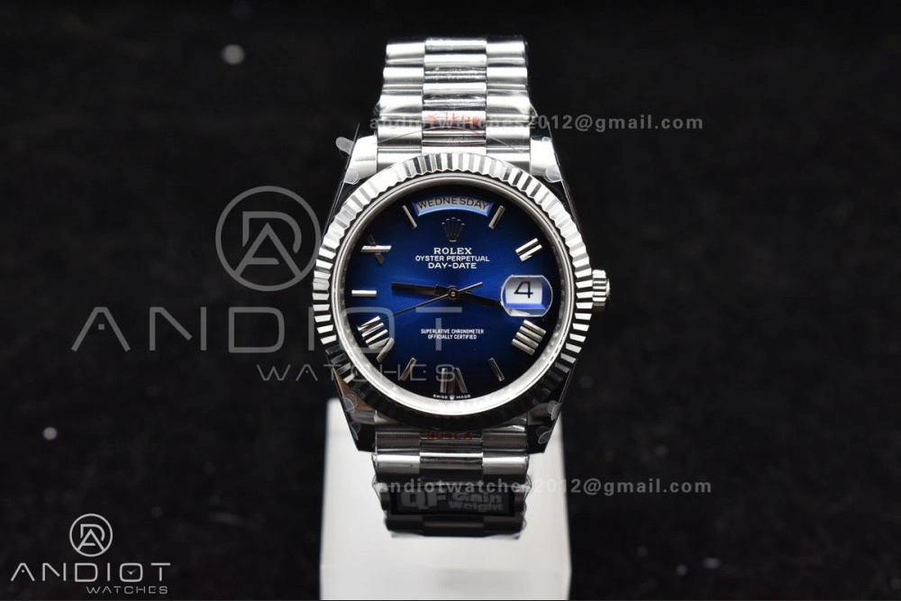 DayDate 40 SS QF Best Edition 904L Steel Blue Black Dial on President Bracelet A2836 V4 (Gain Weight) Practical 724