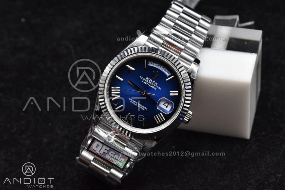 DayDate 40 SS QF Best Edition 904L Steel Blue Black Dial on President Bracelet A2836 V4 (Gain Weight) Practical 724