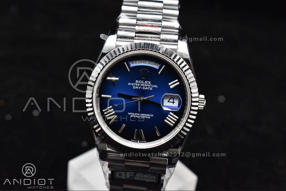 DayDate 40 SS QF Best Edition 904L Steel Blue Black Dial on President Bracelet A2836 V4 (Gain Weight) Practical 724