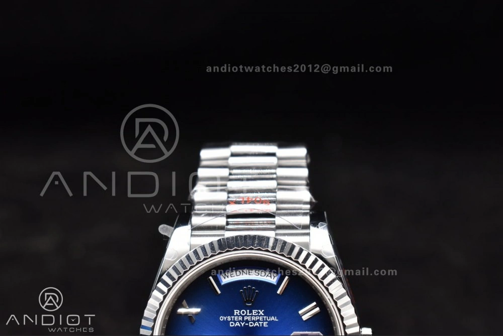 DayDate 40 SS QF Best Edition 904L Steel Blue Black Dial on President Bracelet A2836 V4 (Gain Weight) Practical 724