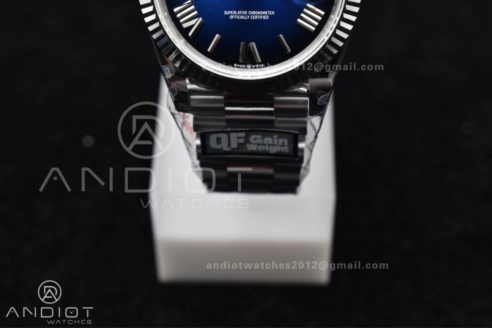 DayDate 40 SS QF Best Edition 904L Steel Blue Black Dial on President Bracelet A2836 V4 (Gain Weight) Practical 724