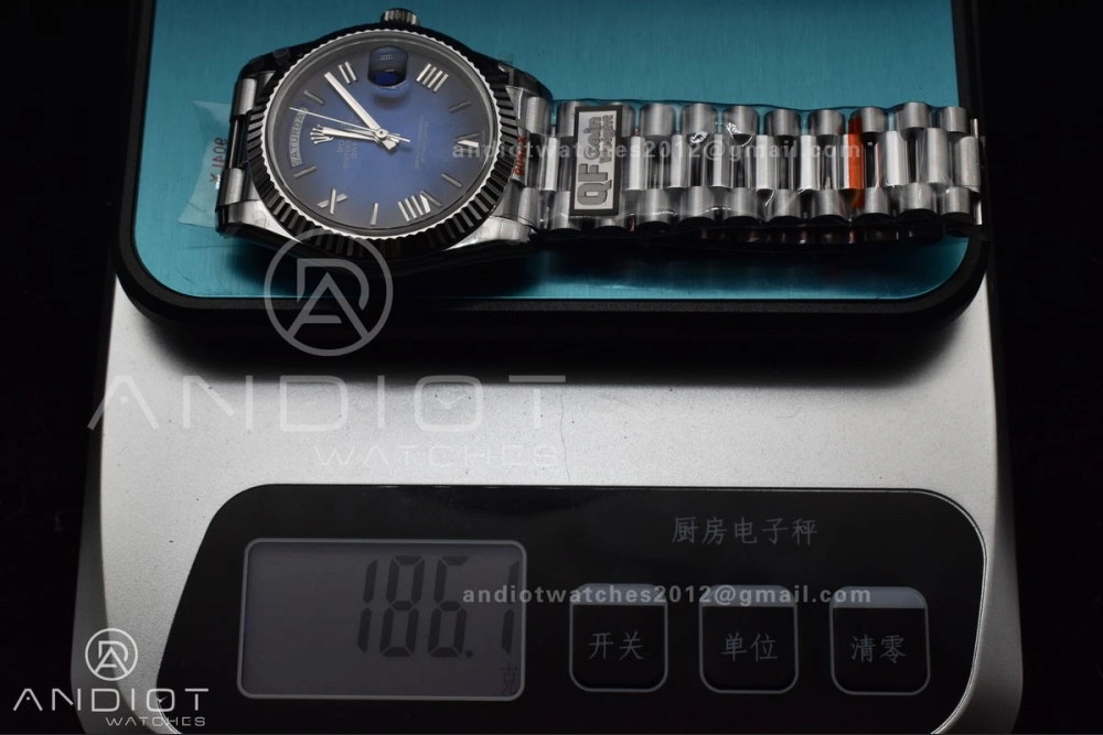 DayDate 40 SS QF Best Edition 904L Steel Blue Black Dial on President Bracelet A2836 V4 (Gain Weight) Practical 724