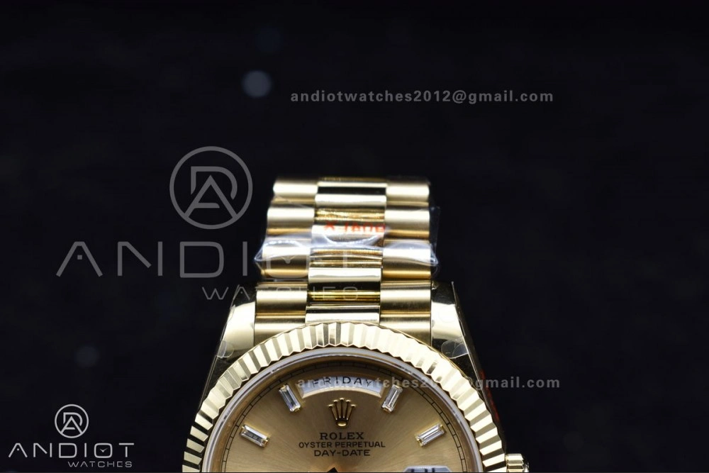 GoAnywhere DayDate 40 YG GMF Gain Weight 904L Steel Gold Dial Diamond Markers On President Bracelet A3255 V 723
