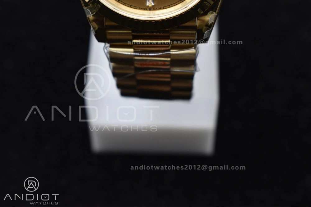 GoAnywhere DayDate 40 YG GMF Gain Weight 904L Steel Gold Dial Diamond Markers On President Bracelet A3255 V 723