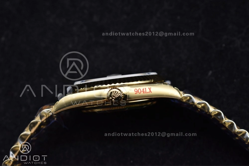 GoAnywhere DayDate 40 YG GMF Gain Weight 904L Steel Gold Dial Diamond Markers On President Bracelet A3255 V 723