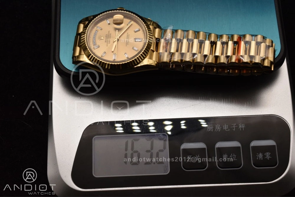 GoAnywhere DayDate 40 YG GMF Gain Weight 904L Steel Gold Dial Diamond Markers On President Bracelet A3255 V 723
