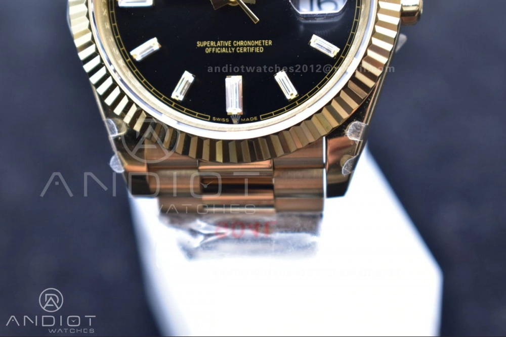 Breathable DayDate 40 YG GMF Plated 904L Steel Black Dial Crystal Markers On President Bracelet A2836 V 721