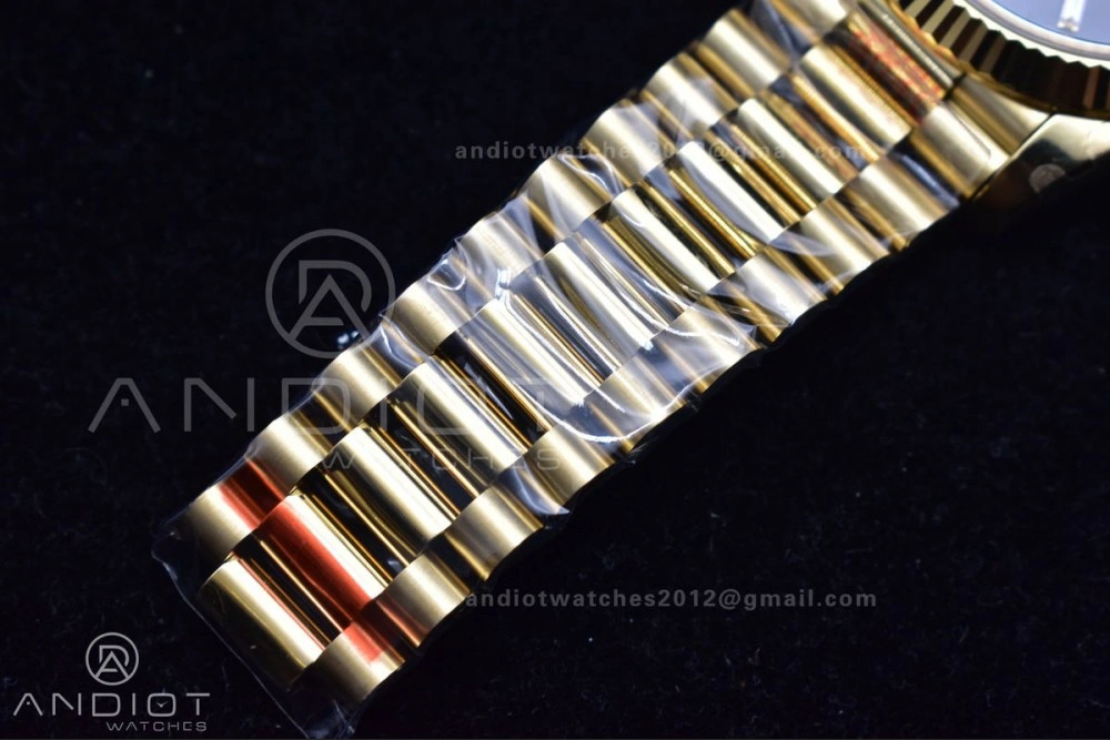 Breathable DayDate 40 YG GMF Plated 904L Steel Black Dial Crystal Markers On President Bracelet A2836 V 721