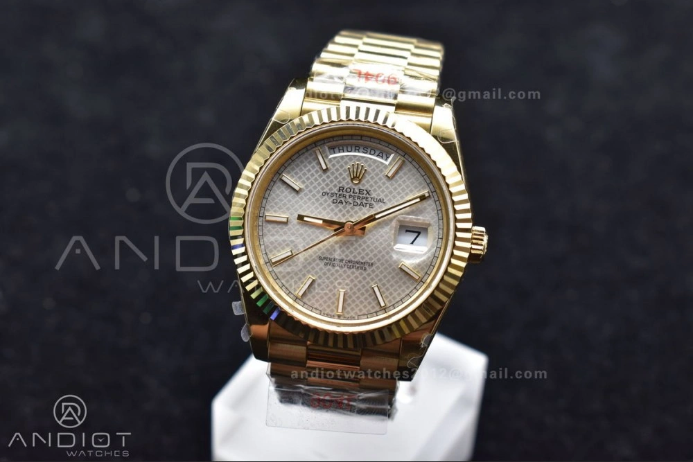 Reliable DayDate 40 YG GMF Plated 904L Steel Checked Dial Crystal Markers On President Bracelet A2836 V 772