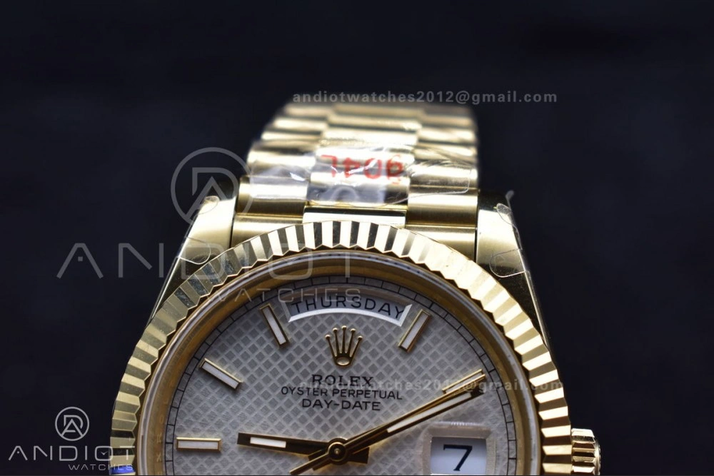 Reliable DayDate 40 YG GMF Plated 904L Steel Checked Dial Crystal Markers On President Bracelet A2836 V 772