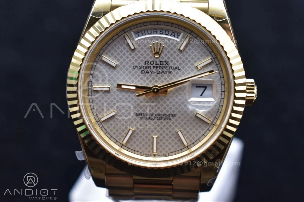 Reliable DayDate 40 YG GMF Plated 904L Steel Checked Dial Crystal Markers On President Bracelet A2836 V 772