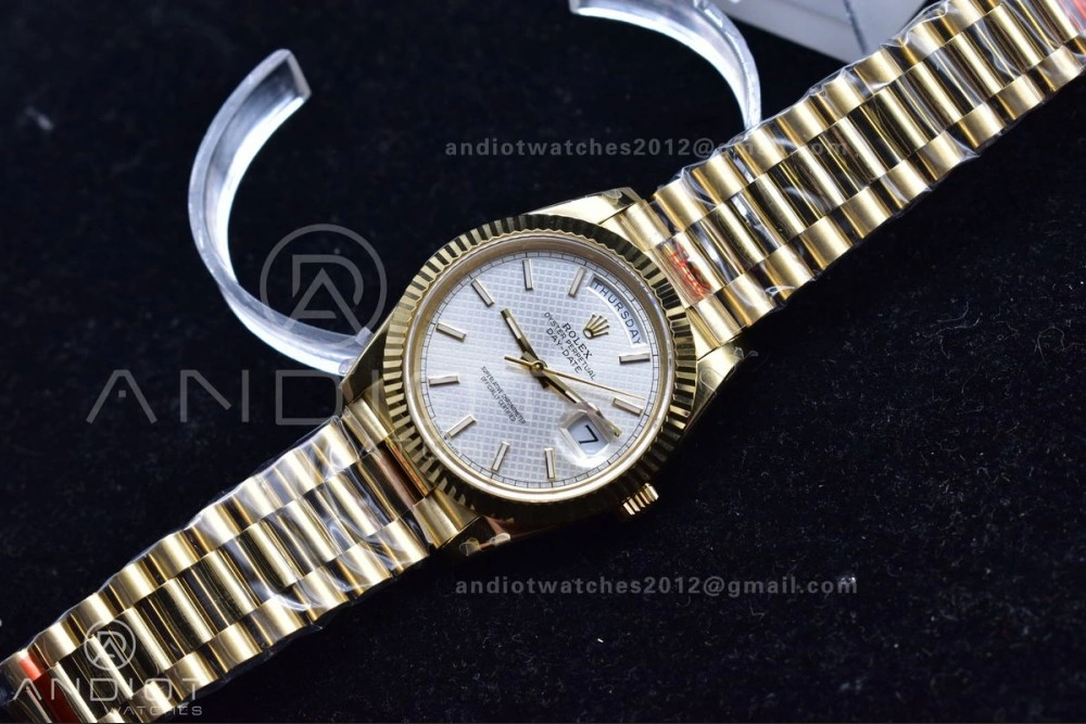 Reliable DayDate 40 YG GMF Plated 904L Steel Checked Dial Crystal Markers On President Bracelet A2836 V 772