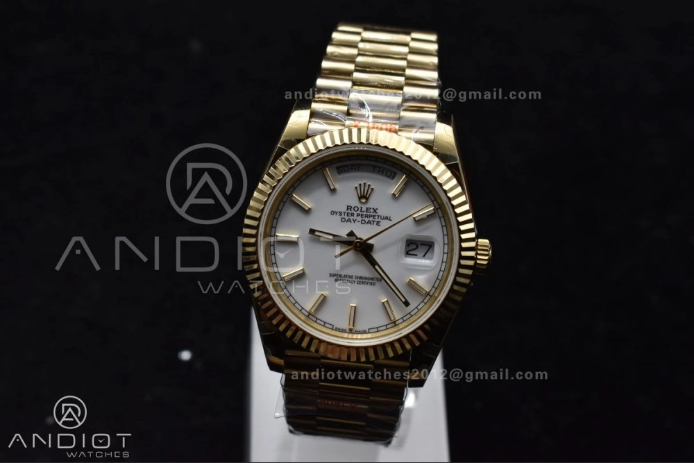 DayDate 40 YG GMF Tungsten Weighted 904L Steel White Dial Stick Markers On President Bracelet A2836 V Contemporary 730