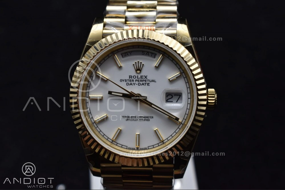 DayDate 40 YG GMF Tungsten Weighted 904L Steel White Dial Stick Markers On President Bracelet A2836 V Contemporary 730