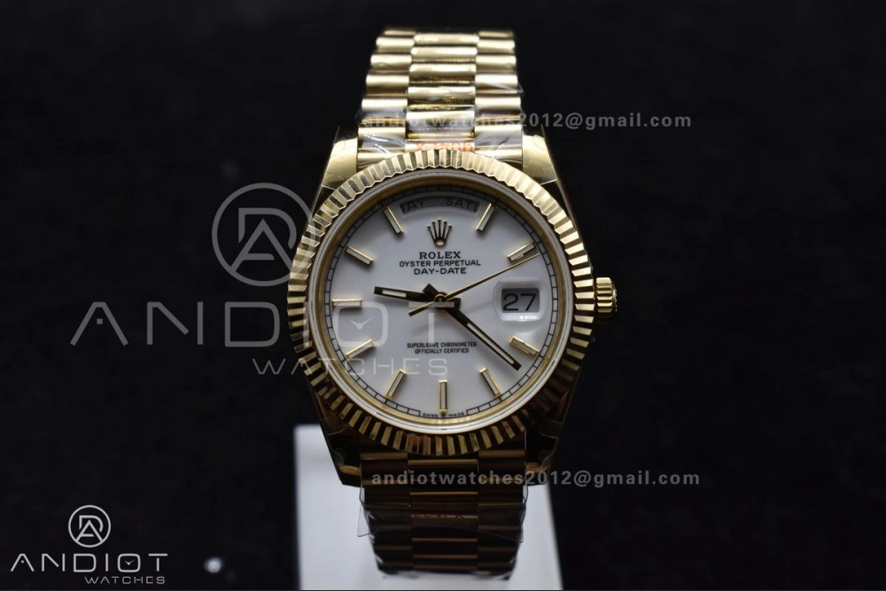 DayDate 40 YG GMF Tungsten Weighted 904L Steel White Dial Stick Markers On President Bracelet A2836 V Contemporary 730