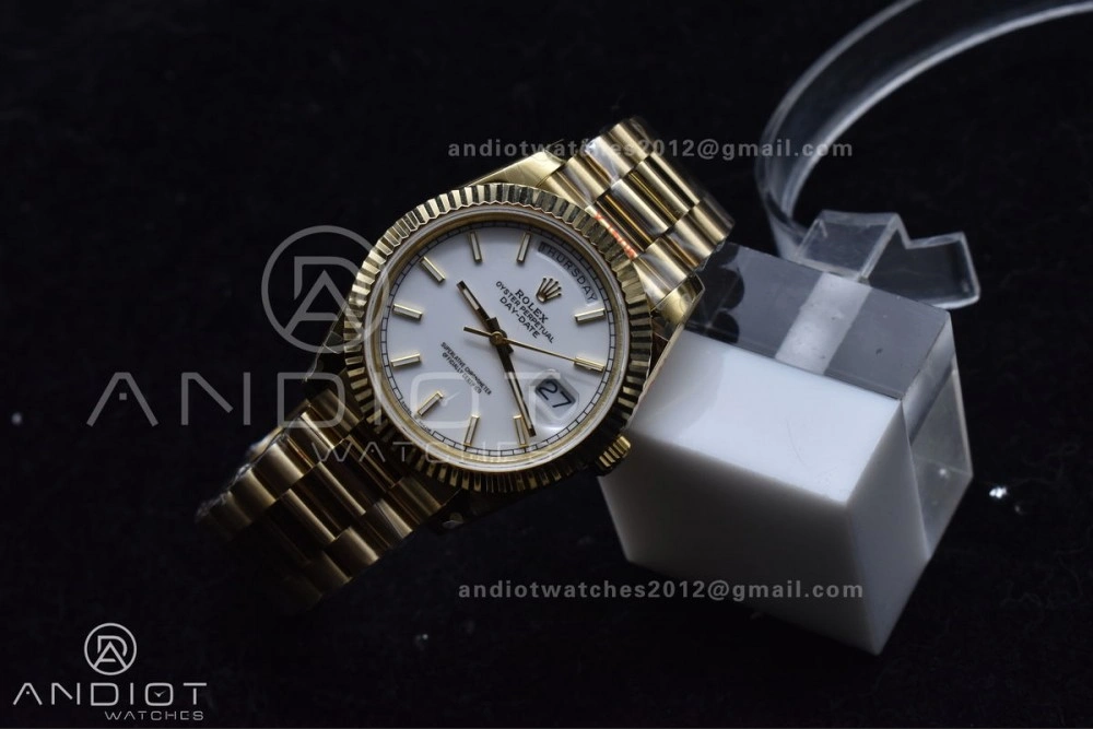 DayDate 40 YG GMF Tungsten Weighted 904L Steel White Dial Stick Markers On President Bracelet A2836 V Contemporary 730