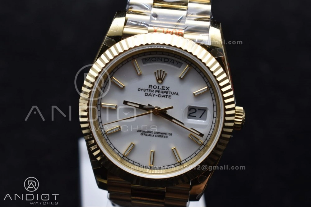 DayDate 40 YG GMF Tungsten Weighted 904L Steel White Dial Stick Markers On President Bracelet A2836 V Contemporary 730