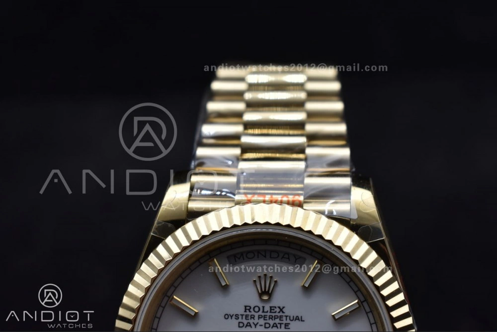 DayDate 40 YG GMF Tungsten Weighted 904L Steel White Dial Stick Markers On President Bracelet A2836 V Contemporary 730