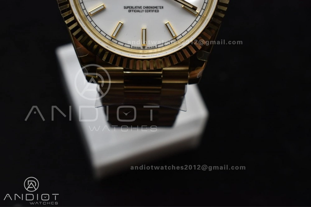 DayDate 40 YG GMF Tungsten Weighted 904L Steel White Dial Stick Markers On President Bracelet A2836 V Contemporary 730