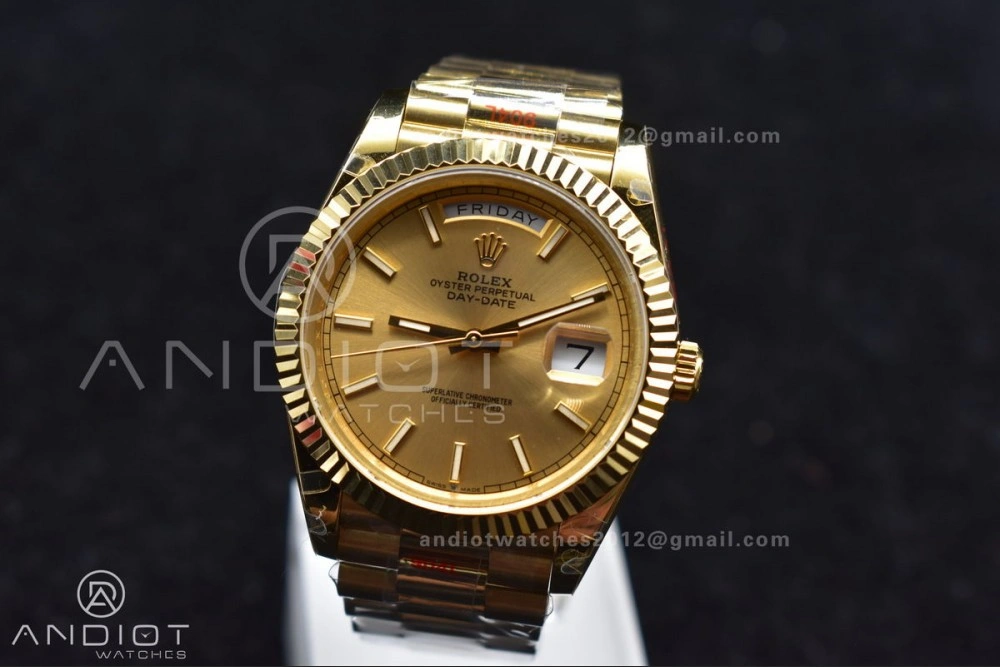 Affordable DayDate 40 YG JDF Gain Weight 904L Steel YG Dial Stick Markers on President Bracelet A2836 V 731