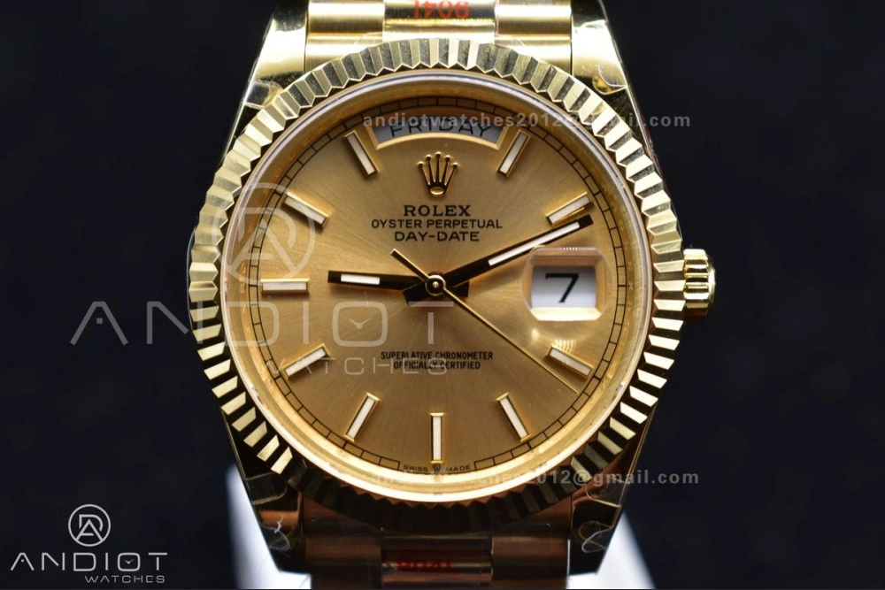 Affordable DayDate 40 YG JDF Gain Weight 904L Steel YG Dial Stick Markers on President Bracelet A2836 V 731