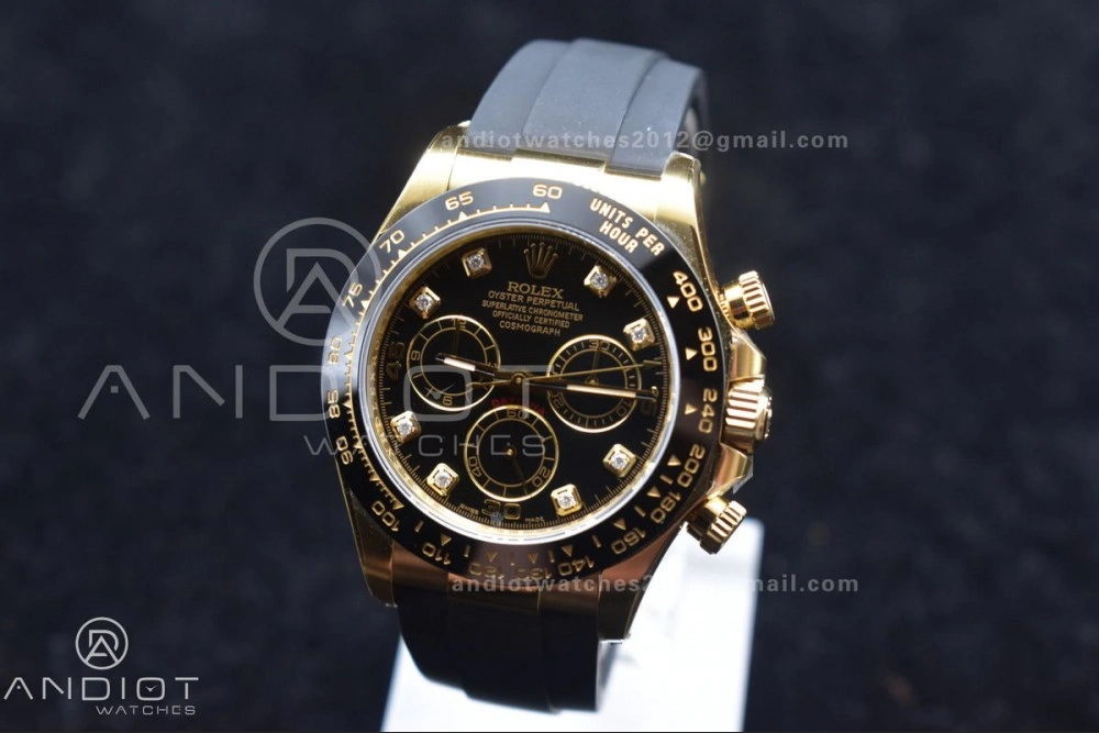 Timeless Daytona 116518 Clean 1:1 Best Edition Black Diamonds Dial on Oysterflex Rubber Strap SA4130 V 416