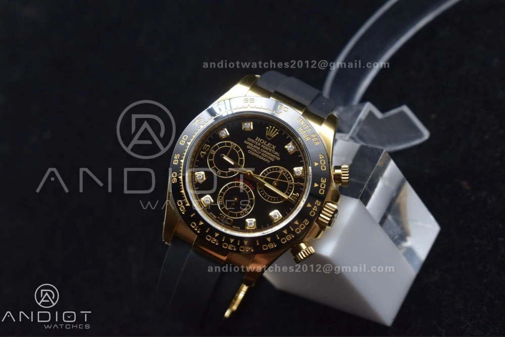 Timeless Daytona 116518 Clean 1:1 Best Edition Black Diamonds Dial on Oysterflex Rubber Strap SA4130 V 416