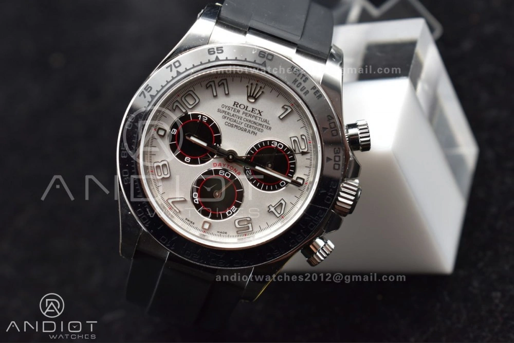 Elegant Daytona 116519 Clean 1:1 Best Edition 904L SS Case Silver Black Dial on Rubber Strap SA4130 V 414