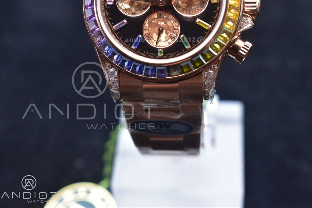 Daytona 116595RBOW RG Rainbow Crystal TWF Best Edition Black Dial on YG Bracelet A Classic 428