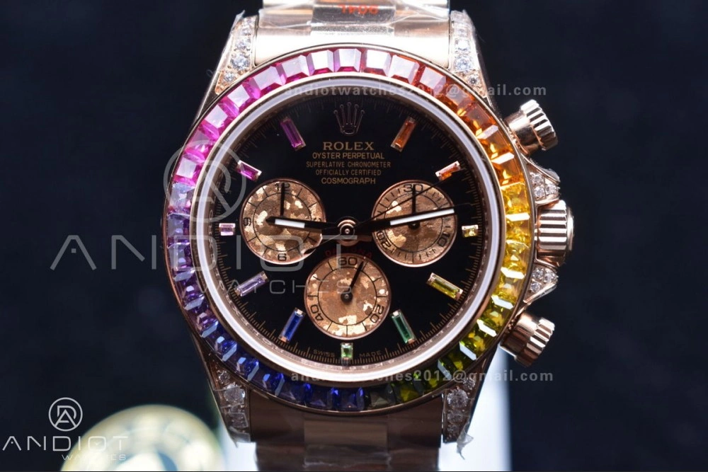Daytona 116595RBOW RG Rainbow Crystal TWF Best Edition Black Dial on YG Bracelet A Classic 428