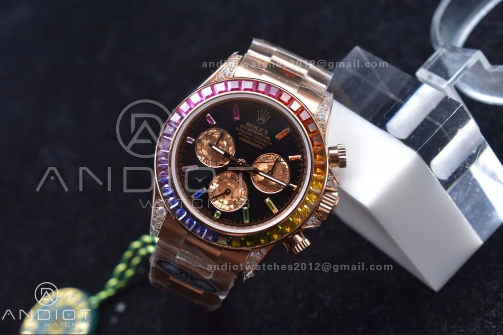 Daytona 116595RBOW RG Rainbow Crystal TWF Best Edition Black Dial on YG Bracelet A Classic 428