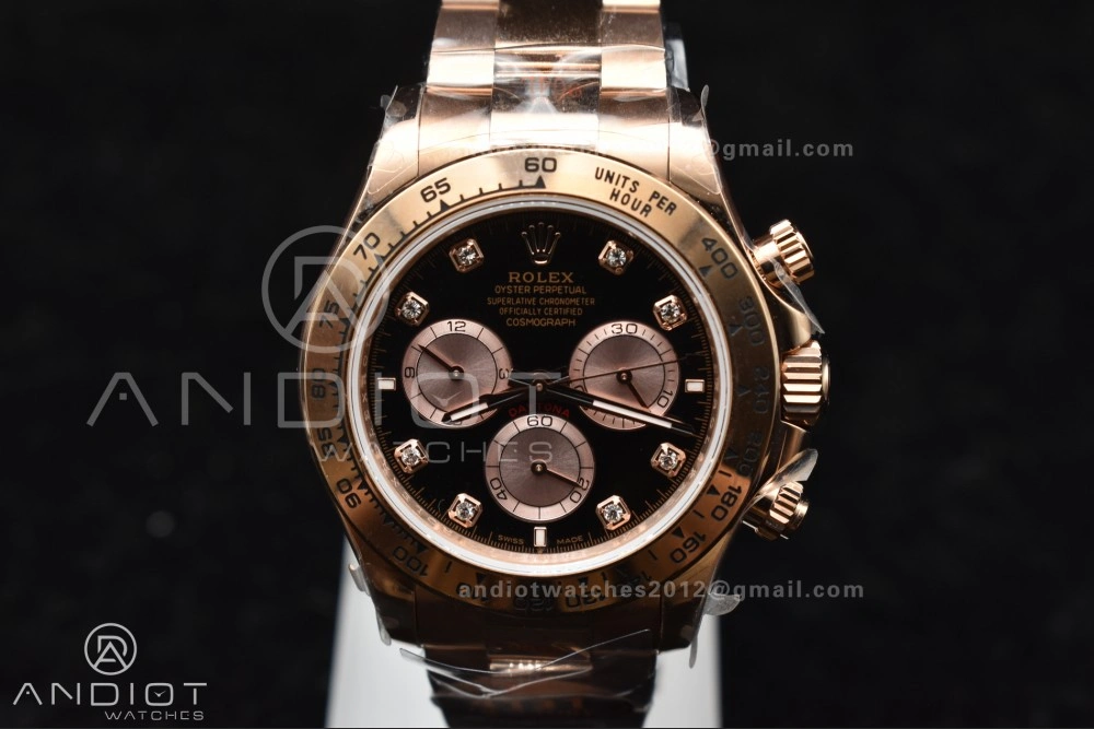 Breathable Daytona 126505 QF 1:1 Best Edition Black RG Diamonds Dial on RG Braclet SH4131 V 783