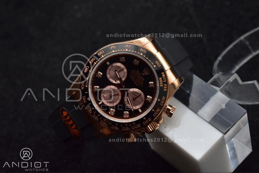 Daytona 126515 QF 1:1 Best Edition Black RG Diamonds Dial on Oysterflex Strap SH4131 V6 (Weighted) WaterResistant 801