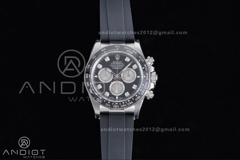 Daytona 126519 VSF 1:1 Best Edition Black Silver Diamonds Dial on Oysterflex Strap VS4131 V2 (Weighted) SoftTouch 816