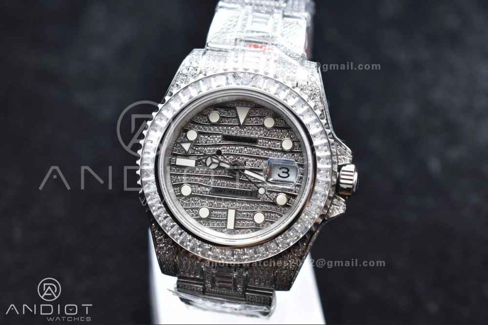 Sleek GMT 40mm Full Diamonds SS AMGF Best Edition Diamond Dial On Bracelet On VR 849