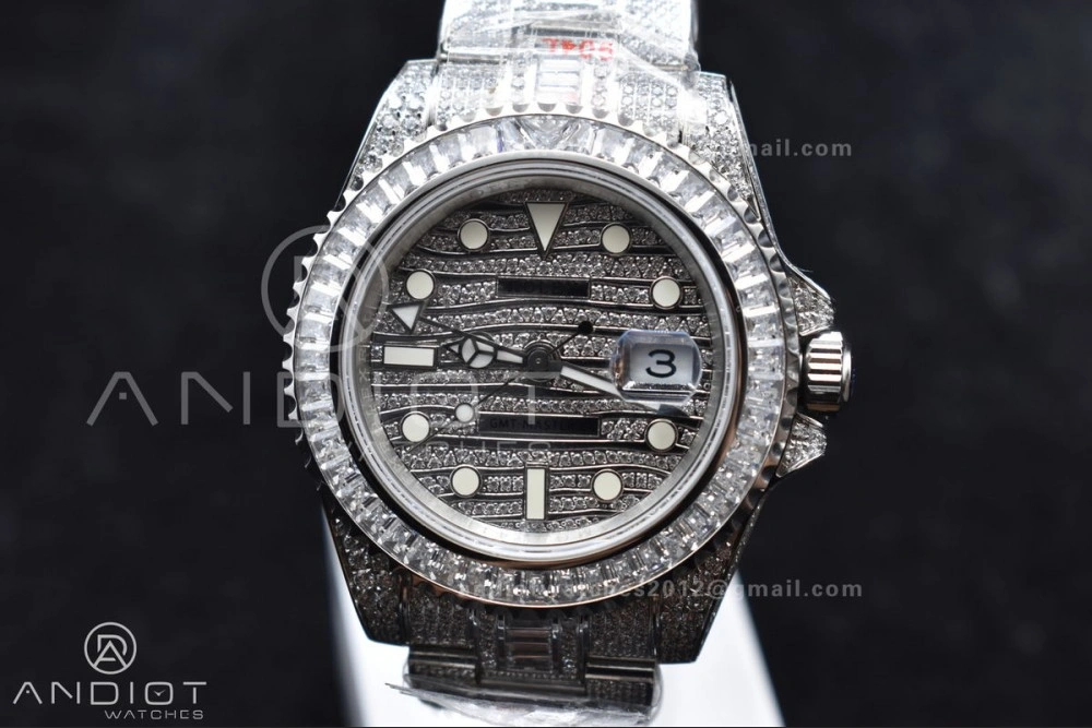 Sleek GMT 40mm Full Diamonds SS AMGF Best Edition Diamond Dial On Bracelet On VR 849