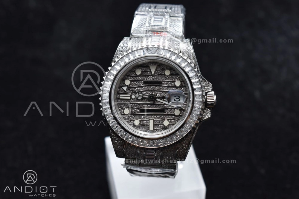 Sleek GMT 40mm Full Diamonds SS AMGF Best Edition Diamond Dial On Bracelet On VR 849