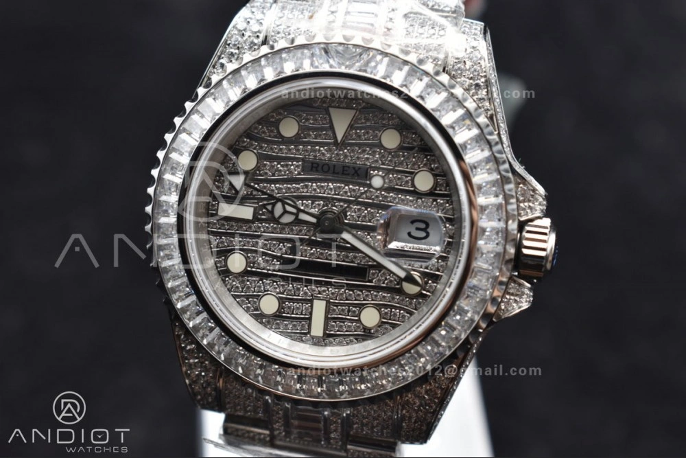 Sleek GMT 40mm Full Diamonds SS AMGF Best Edition Diamond Dial On Bracelet On VR 849