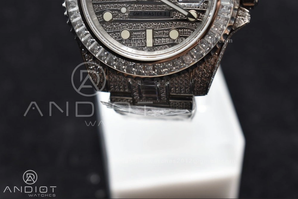 Sleek GMT 40mm Full Diamonds SS AMGF Best Edition Diamond Dial On Bracelet On VR 849
