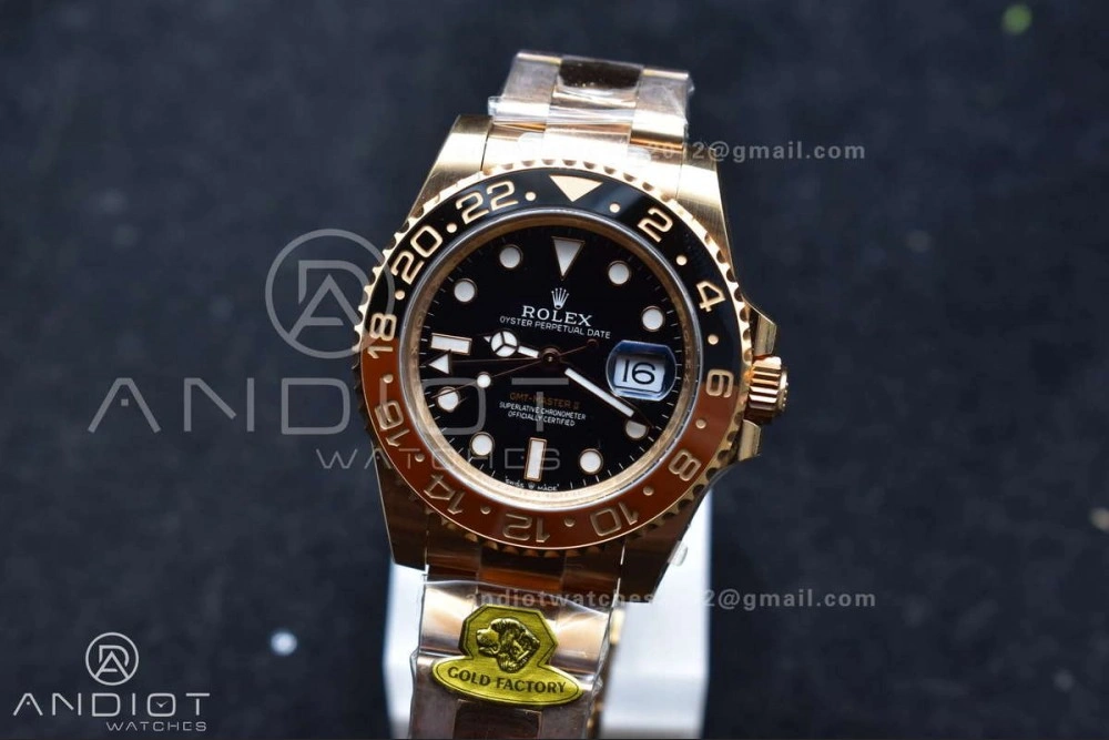 WellDesigned GMT Master II 126715 CHNR Gain Weight Gold Factory 1:1 Best Edition Black Dial on RG Bracelet VR3285 CHS 860