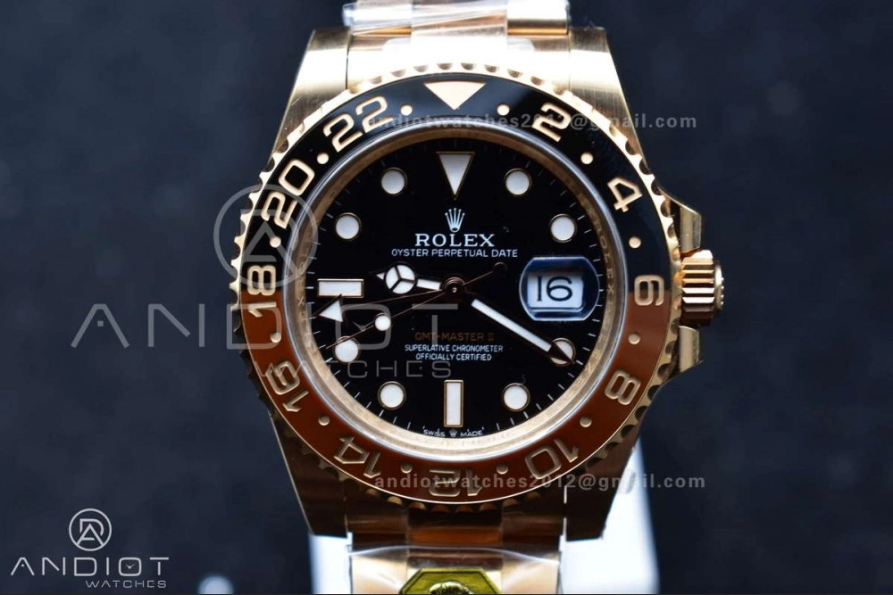 WellDesigned GMT Master II 126715 CHNR Gain Weight Gold Factory 1:1 Best Edition Black Dial on RG Bracelet VR3285 CHS 860