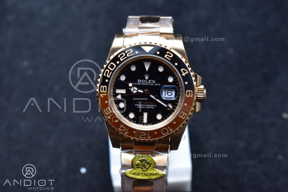 WellDesigned GMT Master II 126715 CHNR Gain Weight Gold Factory 1:1 Best Edition Black Dial on RG Bracelet VR3285 CHS 860